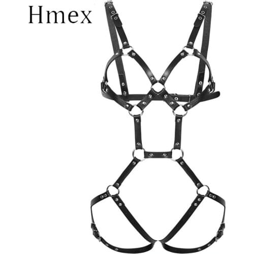 1 set Sexy Women Leather Harness Underwear Garter Belts men Punk Gothic Suspenders Bondage Straps Bra Garter Body Lingerie