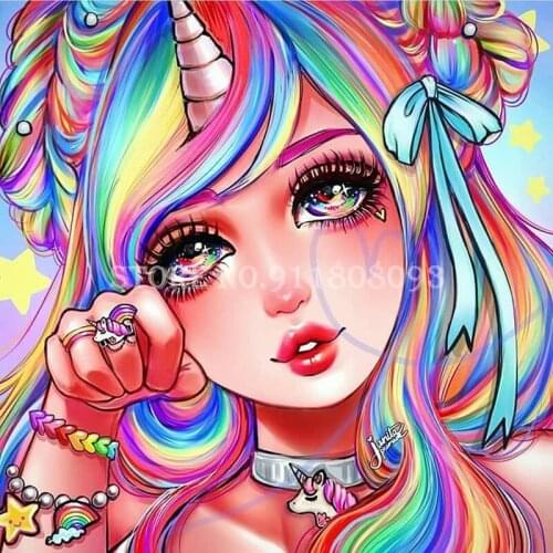 Full Drill Diamond Painting Unicorn Girl Diamond Embroidery Cross Stitch Kits Rhinestones Cartoon Needlework Craft Home Decor