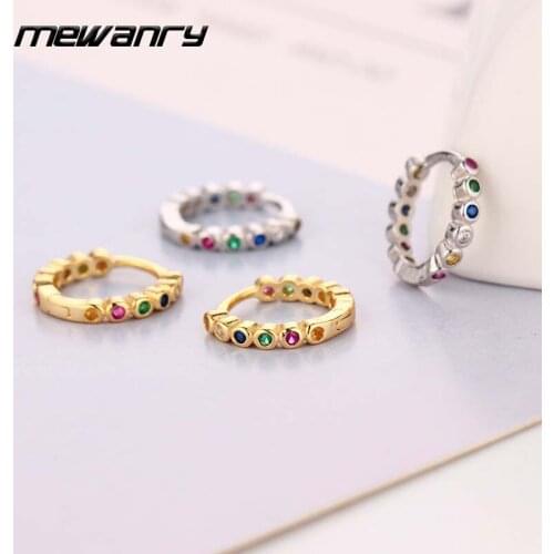 MEWANRY Prevent Allergy 925 Sterling Silver Hoop Earrings for Women Simple Sparkling Colorful Zircon Bride Jewelry Birthday Gift