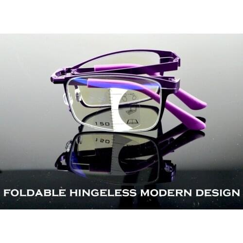 Clara Vida= 2021 Screwless Folding Portable Purple Fashion Progressive Multifocal Reading Glasses +0.75 +1 +1.5 +1.75 To +4