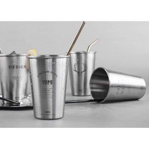 Silver Stainless Steel Water Cup Nordic 300ml 500ml Metal Cups Scandinavian Simple Coffee Milk Mugs Beer Juice Cups