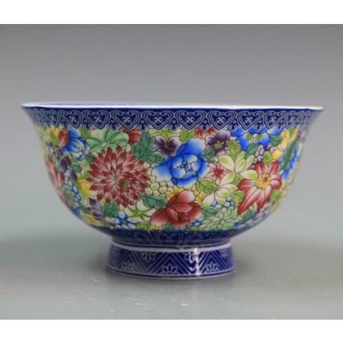 Old Chinese qing Dynasty qianlong marked Blue white doucai flower bowl 4.6"