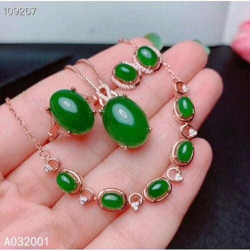 KJJEAXCMY fine jewelry natural Jasper 925 sterling silver women necklace bracelet ring earrings set support test classic