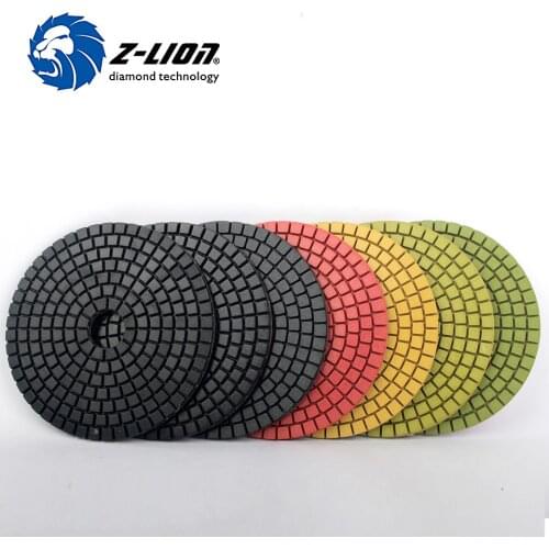 Z-LION 4" Diamond Wet Polishing Pad 7pcs/Set Colorful Grinding Discs High Quality Flexibale Sanding Pad For Stone Marble Granite
