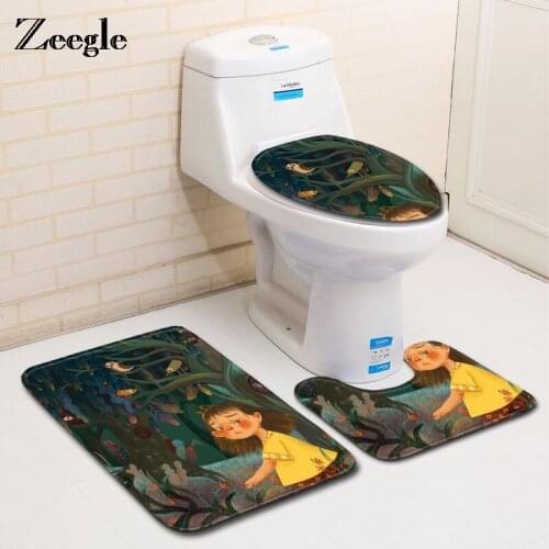 Zeegle 3PC Bathroom Set Rug Contour Mat Toilet Lid Cover Plan Solid Color Bath Mats Toilet Accessories Toilet Mat Bath Mats