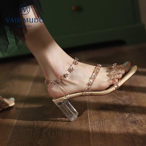 VAIR MUDO Women Sandals Shoes Elegant Fashion High Heels Office & Career Dress Rivet Buckle Strap Handmade Sexy Female ShoeLX85L