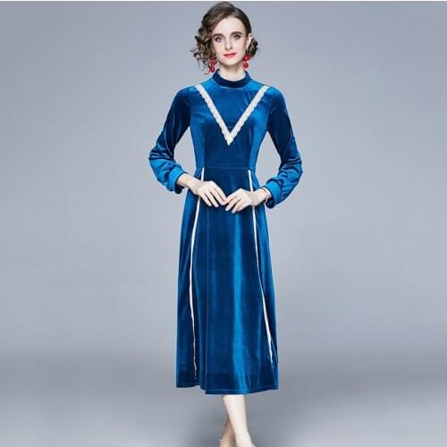 Winter Dress Women Elegant Vintage Vevet Dress High Quality Evening Party Dresses Runway Designer Vestido De Mujer 2021