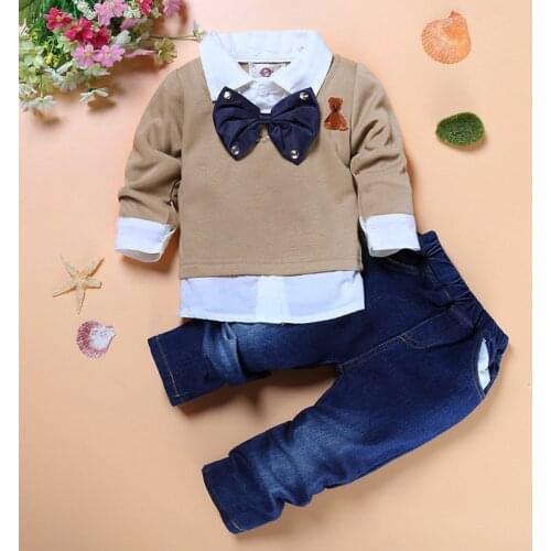 2 Pcs/set Toddler Boy Clothes Autumn Children Clothing Baby Boys Gentleman Sets For Kids T-shirt+Jeans Sport Suits Outfits