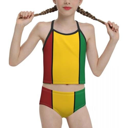2021 proud Swimsuit for junior high school Girl Print Rasta Stripes Biquini Wholesale Brand for Children Girl