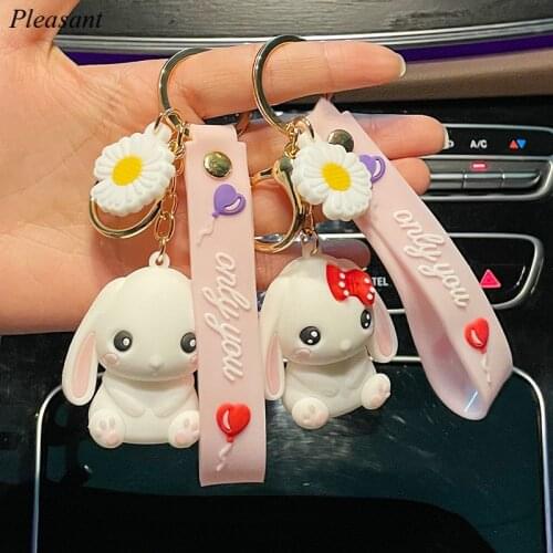 2021 Creative Long Ear Laurel Rabbit Keychain Cute Couple Girl Heart Cartoon Doll Gift Key Ring Pendant