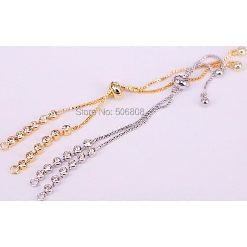30PCS Zyunz Jewelry Pave CZ Metal Bracelets Chains, Adjustable Slide Chain, Fit Making Micro Pave CZ Charm Connector Bracelets
