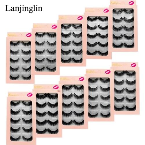 5 Pairs Fuxa Mink Lashes False Eyelashes Wispies Fluffies Drama Eyelashes Natural Long Soft Handmade Cruelty-free Makeup Tools