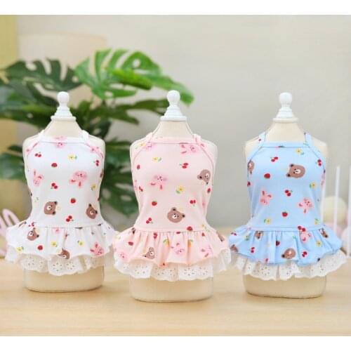 ADEWEL Dog Cute Summer Dress Girl Bear Print Lace Shirts Puppy Clothes Tank Top For Small Dogs Yorkshire Terrier Accessories