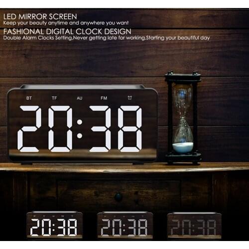 Wireless BT Music Speaker Alarm Clock Mirror Screen Digital Alarm Clock LED Clock Speaker Music Player Support Phone Charger
