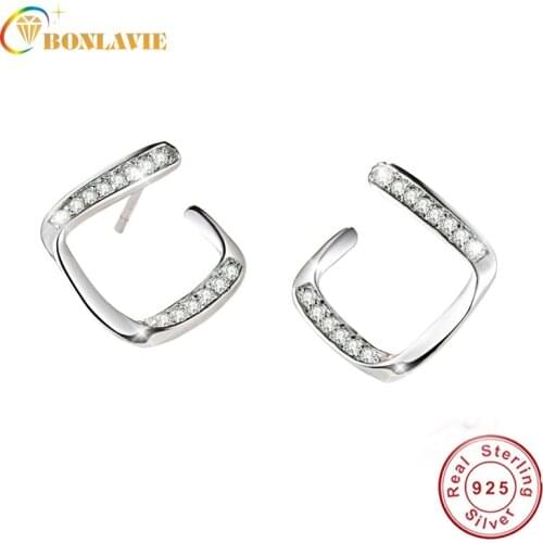 BONLAVIE 925 Sterling Silver Ear Cut Square Thursday Accessories Earings Nail Women Stud Earing hot sell earrings for women