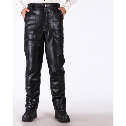 Black faux leather pants men casual trousers Plus velvet motorcycle pu pants for men fashion pantalon homme autumn winter korean