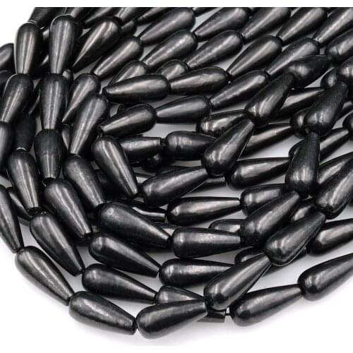 100% Natural Russia Shungite Bead,8x20mm 10x30mm Teardrop Beads High Quality Black Lustrous Gemstone from Russia 15.5" Strand