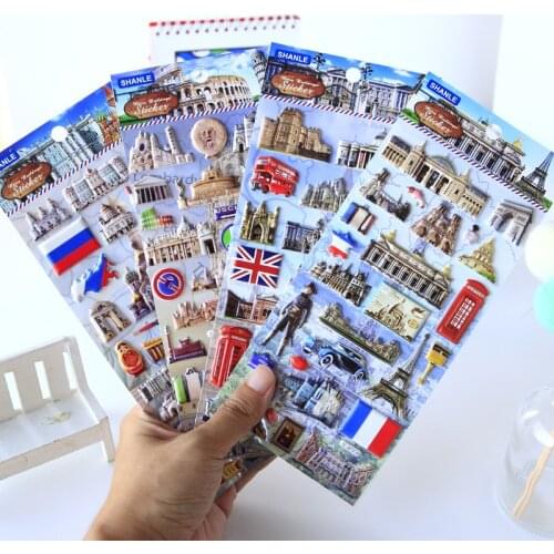 Western Retro Architecture Travel Scenery 3D Decorative Journal Sticker Scrapbooking Stick Label Diary Stationery Album Stickers