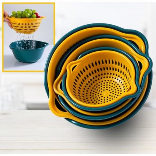 Home Plastic Vegetable Washing Basket Fruit Round Creative Vegetable Washing Basket Hollow Fruitmand Kitchen Gadgets DF50FVC