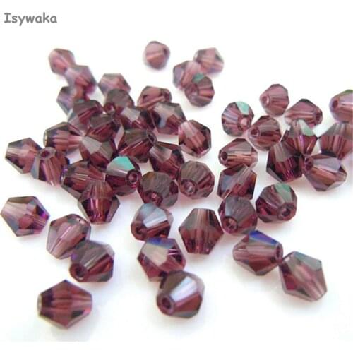 Isywaka Sale Purple Red Color 6mm 48PCS Bicone Austria Crystal Beads charm Glass Beads Loose Spacer Bead for DIY Jewelry Making