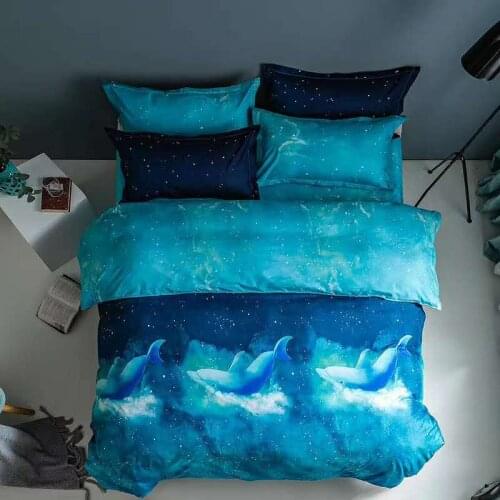 3D Ocean Whale Pattern Bedding Set, 245 × 210 Duvet Cover Set With Pillowcase, Blue 175× 220 Duvet Cover
