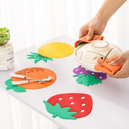 Fruit Shape Placemat Kids Plate Mat Silicone Table Cup Pad Non-Slip Bowl Coaster Mat Waterproof Heat Insulation Kitchen Supplies