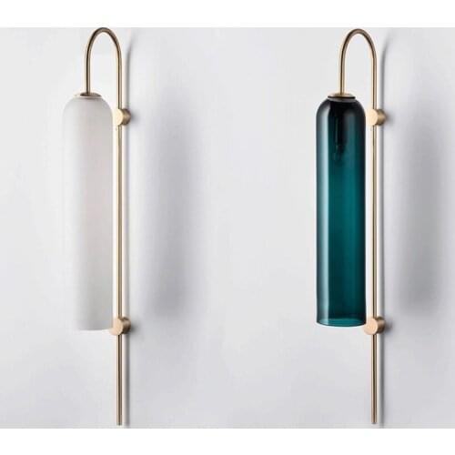 Creative Blue Glass Northern Europe Hotel Prototype Room Circular Tube Wall Lamp Living Room Art Bedroom Lamp The Study Lights