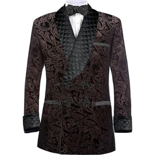 Gold Print Smoking Jacket Designer Stylish Man Top 6 Color Tuxedo Blazer Velvet Blazer Classic Man Jacket