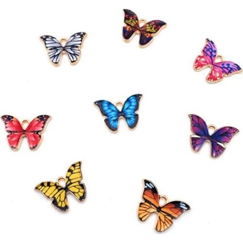Fashion Alloy Butterfly Necklace Pendant Cute Enamel DIY Metal Animal Charms 10 Pieces y15776