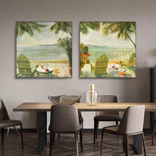 Modern Landscape Green canvas painting Posters and Print Nordic beach Wall Art Home Decoration Pictures For Bedroom Living room