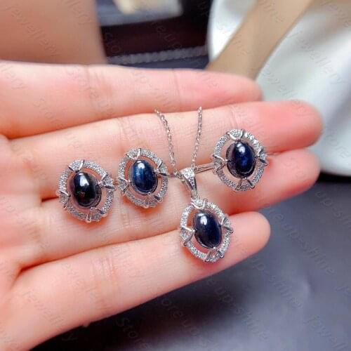 Natural sapphire ring earring pendant 925 silver womens jewelry banquet must bring elegant style