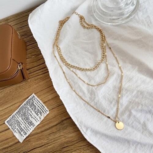 2021 New Fashion Vintage Necklace On Neck Gold Color Chain Women Layered Necklace For Women Girls Pendant Gifts Jewelry
