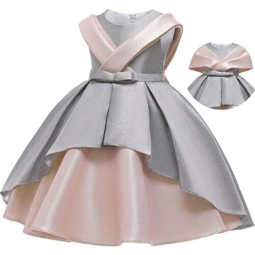 New childrens for girls 5-9 years old wear two-piece stitching gold silk princess flower girl wedding dress