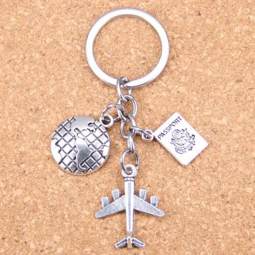 New Fashion DIY Keychain plane airplane earth passport boy girl lover Pendants Men Jewelry Car Key Chain Souvenir For Gift