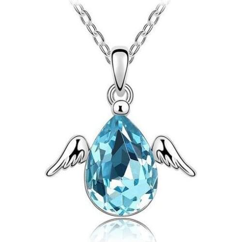 Wholesale Yayi Jewelry Fashion Romantic Glass Crystal Silver Color Engagement Small Chain Angel Wings Woman Pendant Necklace