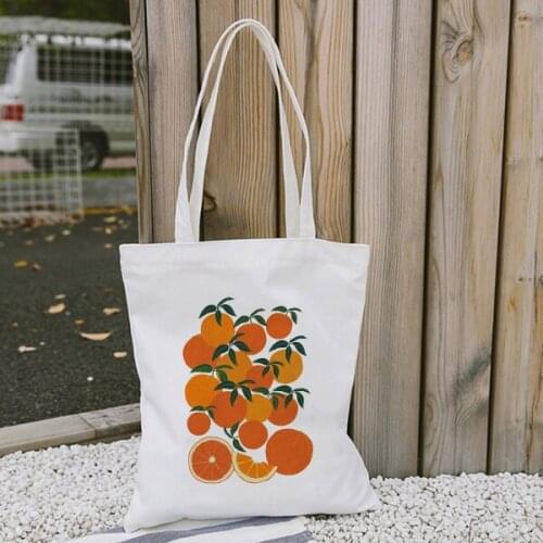 Orange Harvest Canvas Tote Bag for Women Cloth Cartoon White Shoulder Bag Female Party Handbag New Cute Shopping Bags