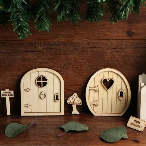 OurWarm 6pcs 3D Wooden Fairy Garden Door Christmas Elf Door Decoration Miniature Fairy Garden Signs Doll House Door