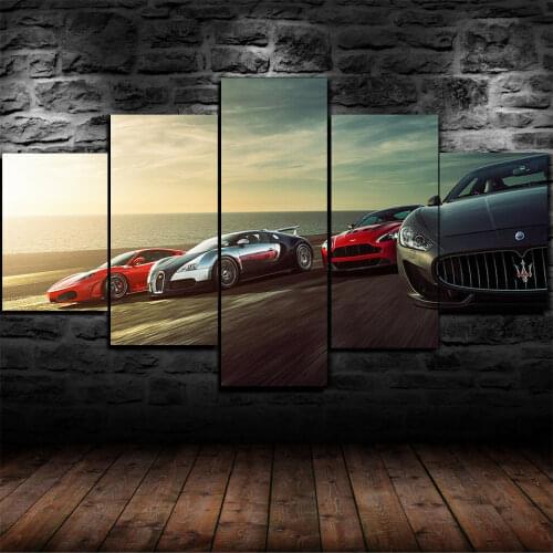 5 Pcs Ferrari Sports Car Luxury Modular Wall Art Canvas Posters Pictures HD Modern Paintings Home Decor Living Room Decoration