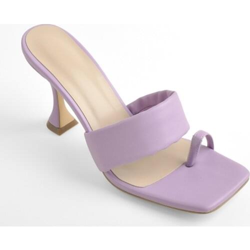 Richealnana Slip-On Shoes For Women Square Toe Sandals Flip Flops Matte Kitten Heel Open Toe Elegant Comfortable Slipper