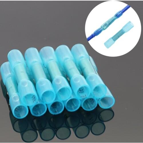 20/30/50Pcs Heat Shrink Butt Wire Connectors AWG 16-14 1.5-2.5mm2 Blue Waterproof Insulated Automobile Wire Cable Terminals