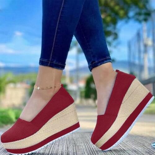 Spring Summer Wedge Woman Shoes Flats Platform Sneakers Ladies Comfort Loafers Slip On Casual Shoes Flock Thick Bottom Shoes