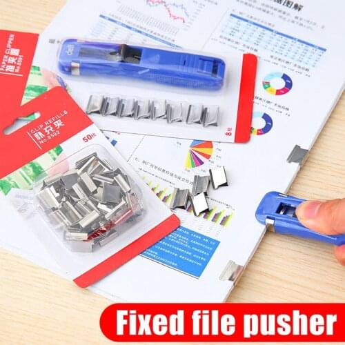 Push Clip Device Portable Handheld Paper Fast Clam Clip Dispenser Metal Refill Clips for School Office Student Hot