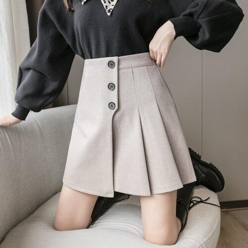 High Quality 2021 Autumn and Winter New Thick Woolen A-line Skirt Casual Fashion High Waist Pleated Skirt Elegant