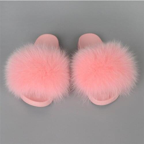 New Arrival Women Luxury Real Fox Fur Slippers Indoor Warm Furry Fur Flip Flops Amazing Plush Fur Sandals Wholesale Hot