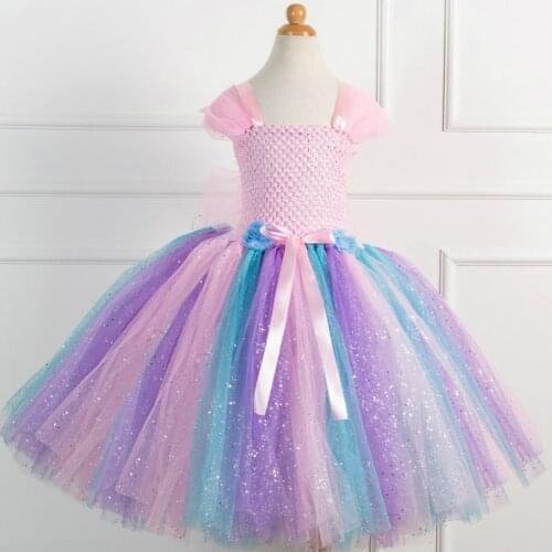 POSH DREAM Mermaid New Girls Handmade Tutu Dress Sequins Tulle Cartoon Princess Dress Halloween Festival Unicorn Girls Dress