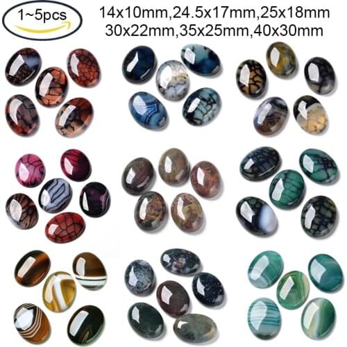 2pcs Natural Dragon Veins Cabochons Flat Back Oval Dyed Fit Handmade Jewelry DIY Making for Ring Pendants MarineBlue