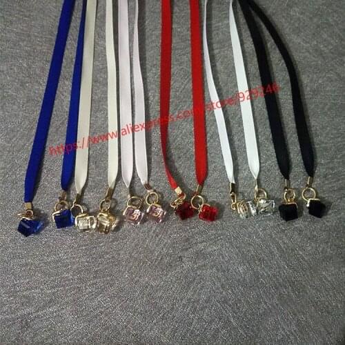 1 pc/lot 0.6cm ribbon rope belt with crystal tassel red black white sapphire pink beige rope waistband hat sweater bags rope