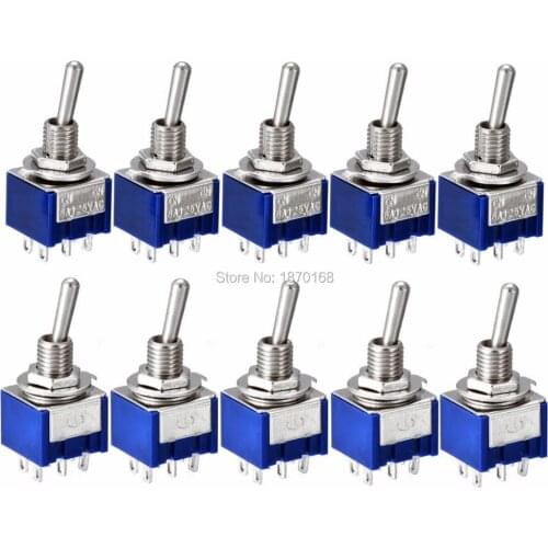 1 Pack(100Pcs/Lots) MTS-202 MTS-203 AC 125V 6A Amps ON/ON 2 Position DPDT 6 Pins Miniature Toggle Switch MTS-202