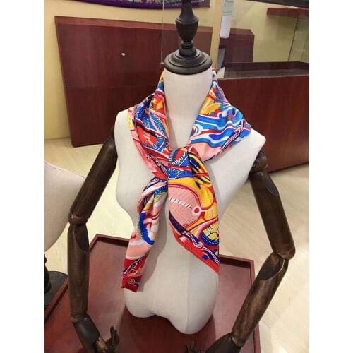 2020 new arrival autumn spring classic design 90*90 cm colorful scarf 100% silk twill scarf wrap for women lady girl gift