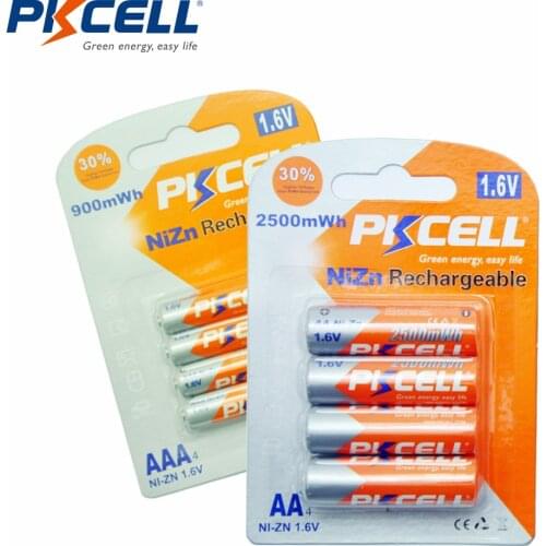 4Pcs NIZN Battery AA 2500mwh and 4Pcs AAA Rechargeable Batteries 900mwh 1.6V highest 1.8v Recycle Battery for Camera CD